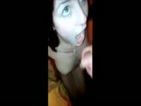 Hot redhead opens wide to get huge cum shot on her tongue